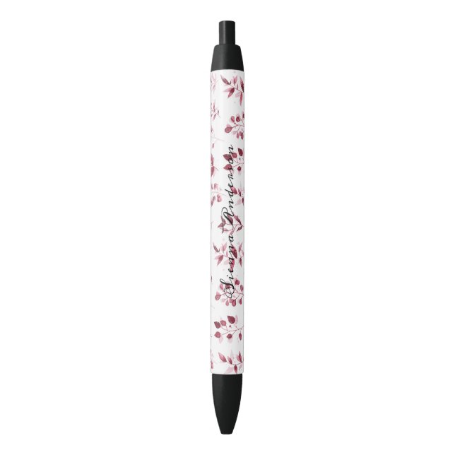 Stylo Noir Simple Russe Bourgogne Floral mariage (devant Vertical)