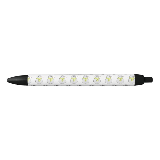 Stylo Noir Snowman portant une écharpe jaune (Devant)