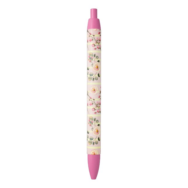 Stylo Noir Soft Pink Floral Stripe Pattern (devant Vertical)