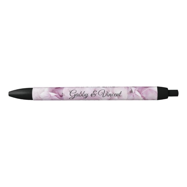 Stylo Noir Soft rose Hydrangea Mariage Enregistrer la date (Devant)