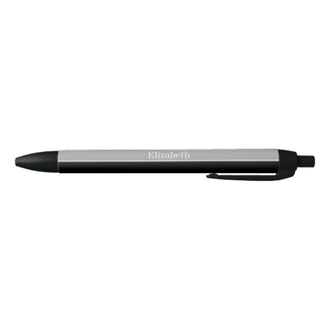 Stylo Noir Solid Black, Dark Gray Ribbon Nom Monogram (Bas)