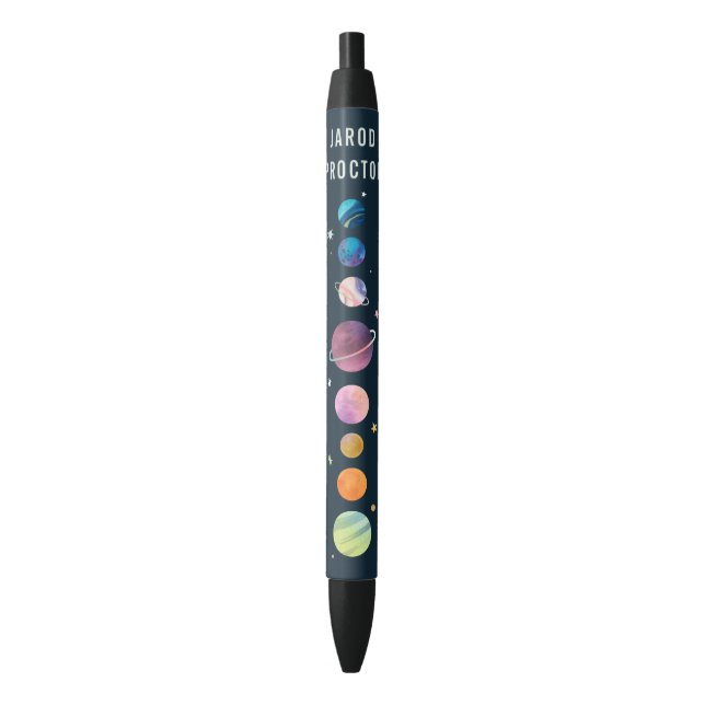 Stylo Noir Space Planets Stars Moon Galaxy Nom personnalisé (devant Vertical)
