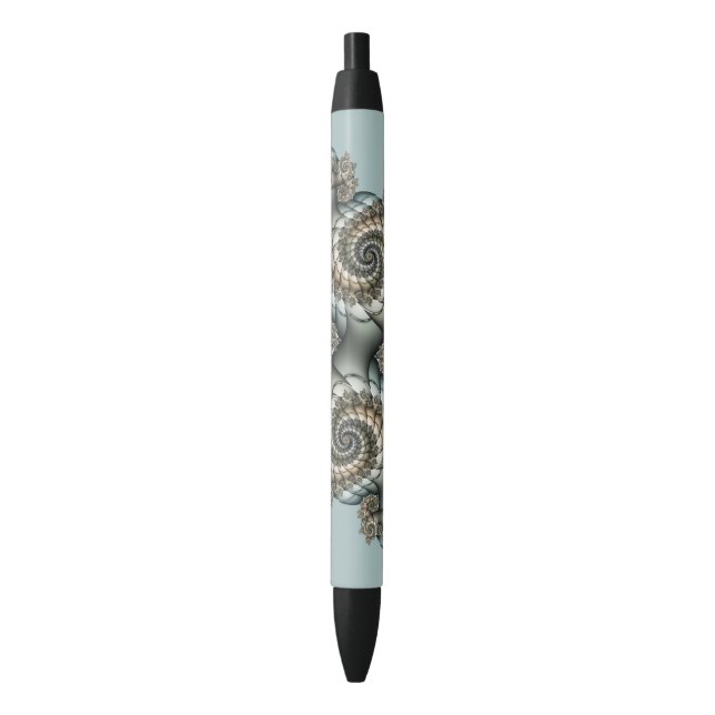 Stylo Noir Spirales d'art fractal beige abstrait bleu clair (devant Vertical)
