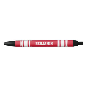 Stylo Noir Sportif Jersey Red and White Stripes Personnalisé