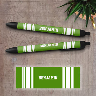 Stylo Noir Sports Jersey Green et White Stripes Personnalisé