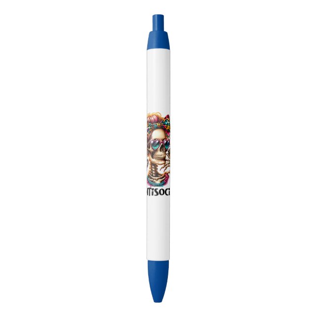 Stylo Noir Squelette antisocial drôle de sarcasme (devant Vertical)