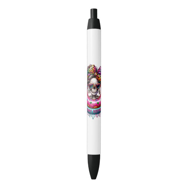 Stylo Noir Squelette de soins de donut sarcastique amusant (devant Vertical)