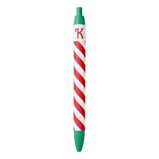 Stylo Noir Stripes diagonales rouges et blanches de Noël (devant Vertical)