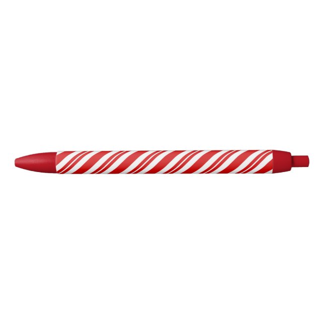 Stylo Noir Sucre de canne rouge et blanc à rayures de Noël (Devant)