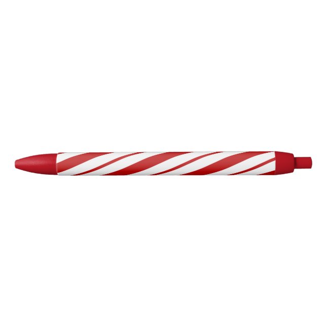 Stylo Noir Sucre de canne rouge et blanc rayures Noël (Devant)