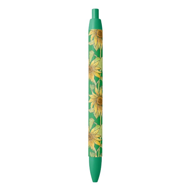 Stylo Noir Sunflowers Green par Julia Morrill (devant Vertical)