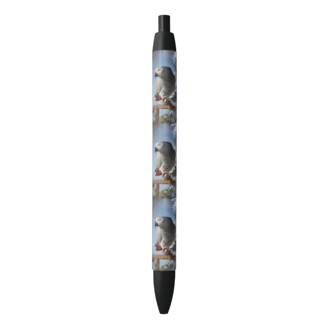 Stylo Noir Superbe perroquet gris africain (devant Vertical)