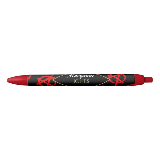 Stylo Noir Symbole d'anarchie rouge grungy (Devant)