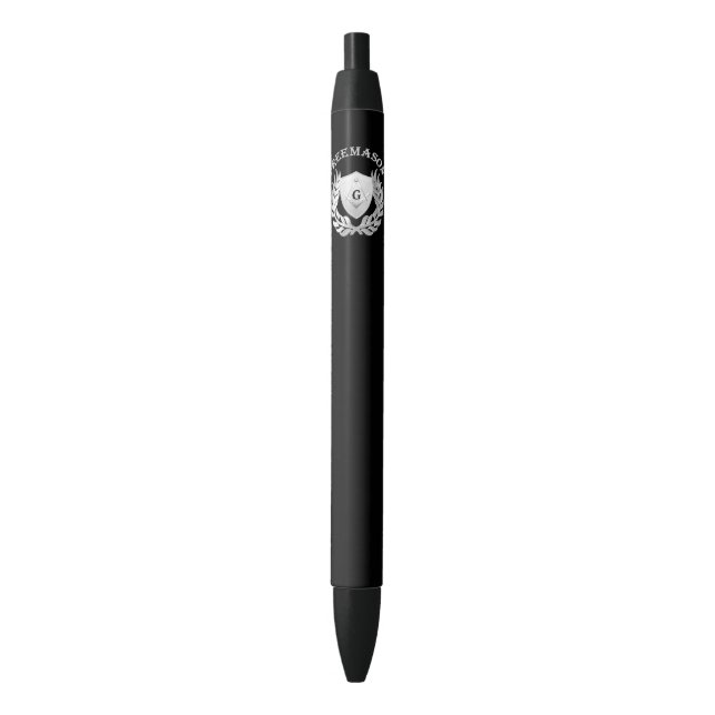 Stylo Noir Symbole de maçonnerie en argent (devant Vertical)