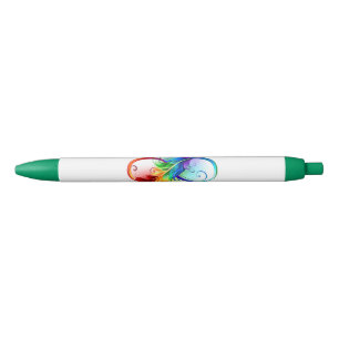 Stylo Noir Symbole d'infini avec plume arc-en-ciel