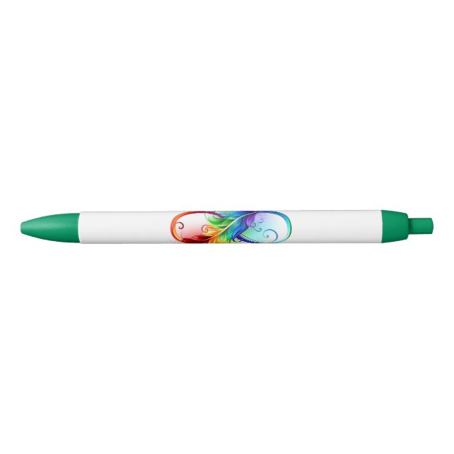 Stylo Noir Symbole d'infini avec plume arc-en-ciel (Devant)