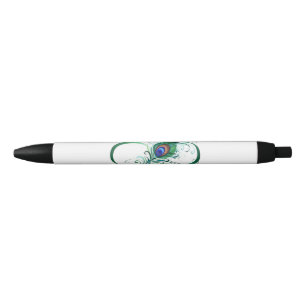 Stylo Noir Symbole d'infini avec plume de paon