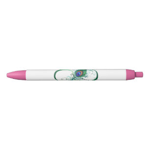 Stylo Noir Symbole d'infini avec plume de paon