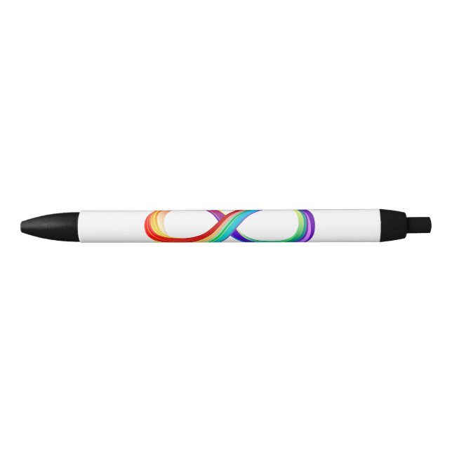 Stylo Noir Symbole d'infinité arc-en-ciel stratifié (Devant)
