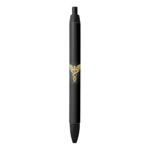 Stylo Noir Symbole Polygonal Or Caduceus
