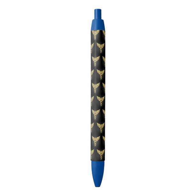 Stylo Noir Symbole Polygonal Or Caduceus (devant Vertical)