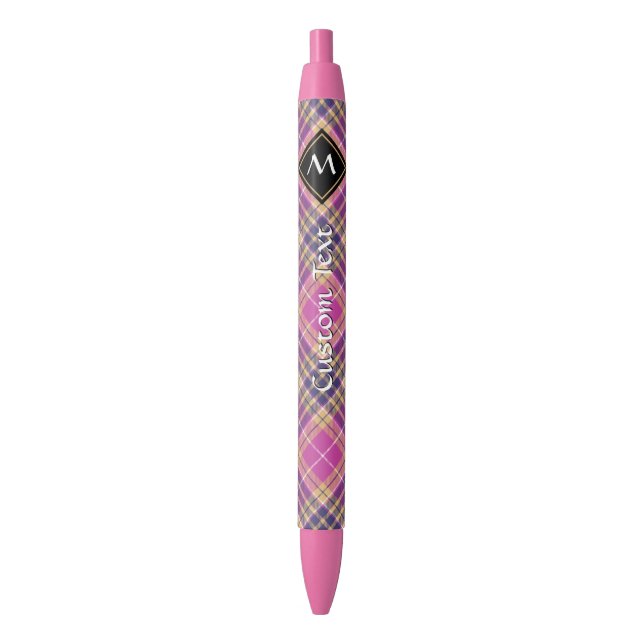 Stylo Noir Tartan rose, or et bleu (devant Vertical)