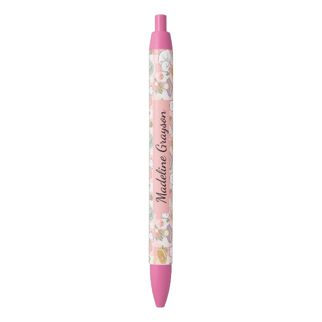Stylo Noir Tea Cats Bookish Gingham Girl Cute Pink (devant Vertical)