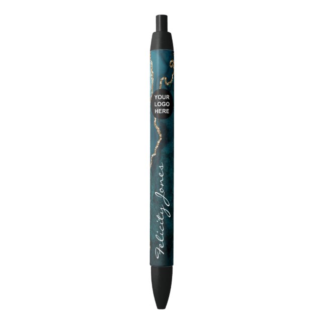 Stylo Noir Teal - Agate dorée et turquoise Affaires (devant Vertical)