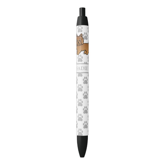 Stylo Noir Teckels à Cairn Rouge avec Nom et Pattes Grises (devant Vertical)
