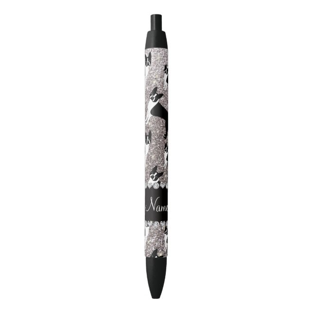 Stylo Noir Terrier argenté nommé fait sur commande de Boston (devant Vertical)