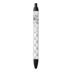 Stylo Noir Térrier Cairn Gris avec nom et pattes grises