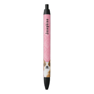 Stylo Noir Tête Rousse Tri Pembroke Welsh Corgi Cœurs & Nom