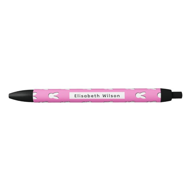 Stylo Noir Têtes de lapin blanc mignonnes Monogramme Nom de S (Devant)