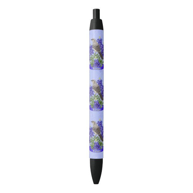 Stylo Noir Texas State Mockingbird & Bluebonnet Flower (devant Vertical)