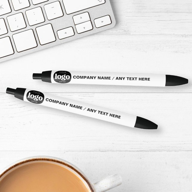 Stylo Noir Texte de logo Promotionnel d'entreprise Blanc | (Créateur téléchargé)