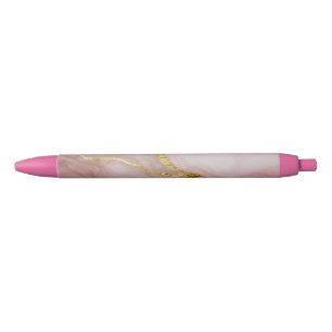 Stylo Noir Texture de marbre doré et rose