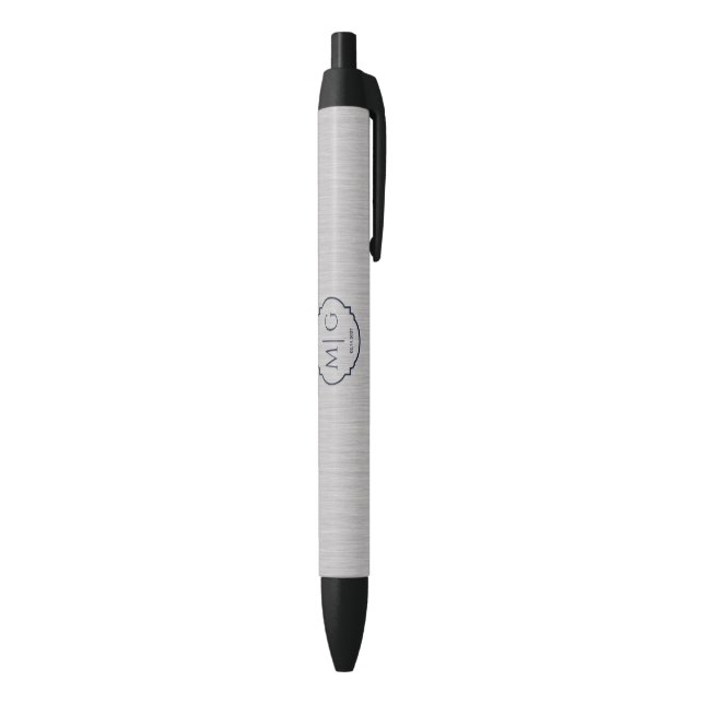 Stylo Noir Texture de métal brossé argenté premium avec date  (Bas (Vertical))