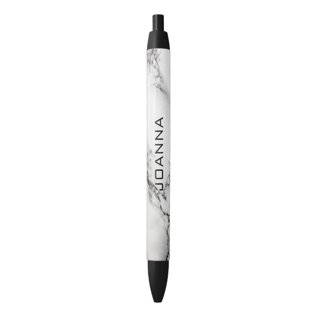 Stylo Noir Texture en marbre gris monogramme (devant Vertical)