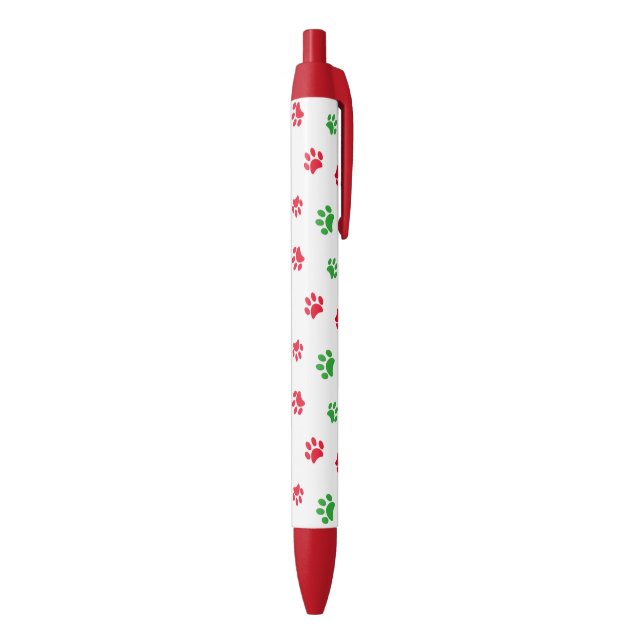 Stylo Noir Thème de Noël Empreintes de Pattes Rouges et Verte (Bas (Vertical))