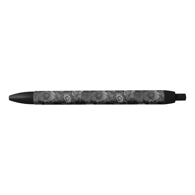 Stylo Noir Tons de gris floral (Devant)