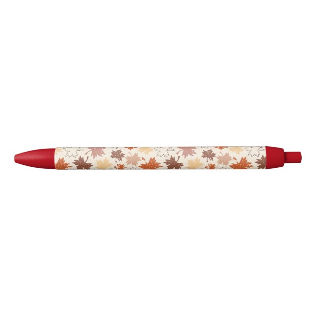 Stylo Noir Tons terreux de la feuille d'érable d'automne (Devant)