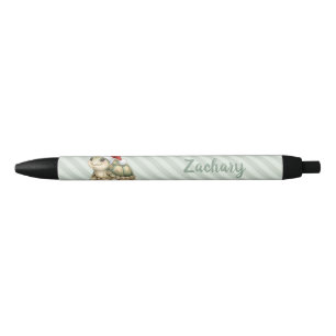 Stylo Noir Tortue de Noël à chapeau de Père Noël aquarelle pe