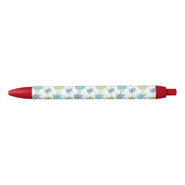 Stylo Noir Tortues bleues et vertes (Devant)