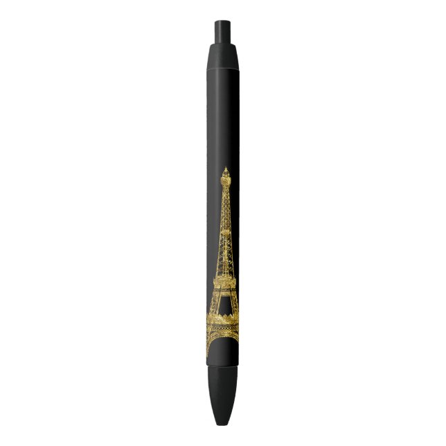 Stylo Noir Tour Eiffel de charme d'or (devant Vertical)