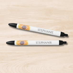 Stylo Noir Tournesol aquarelle personnalisé 