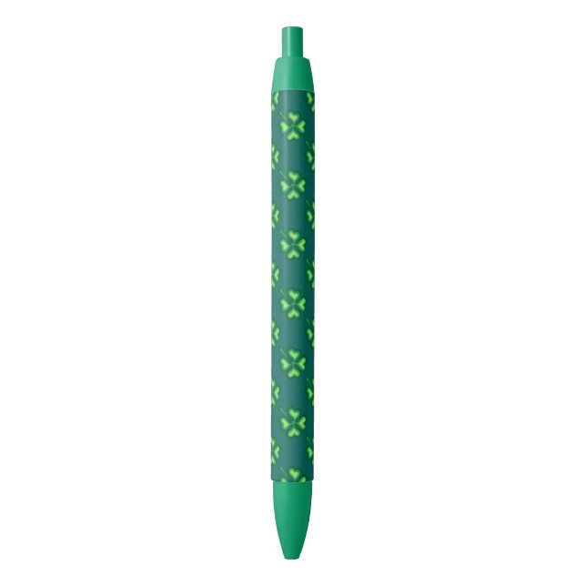 Stylo Noir Trèfle chanceux à quatre feuilles (devant Vertical)