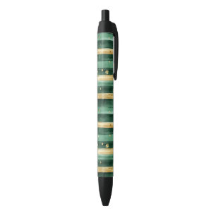 Stylo Noir Trèfle Vert Or St. Patrick's Day Rayures