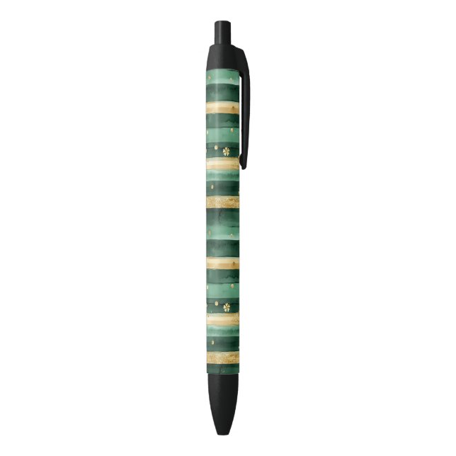 Stylo Noir Trèfle Vert Or St. Patrick's Day Rayures (Bas (Vertical))