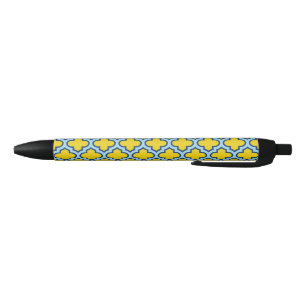 Stylo Noir Trellis jaune et bleu bébé, treillis, Quatrefoil