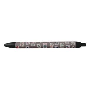 Stylo Noir tuiles de MahJong symboles sur fond marron